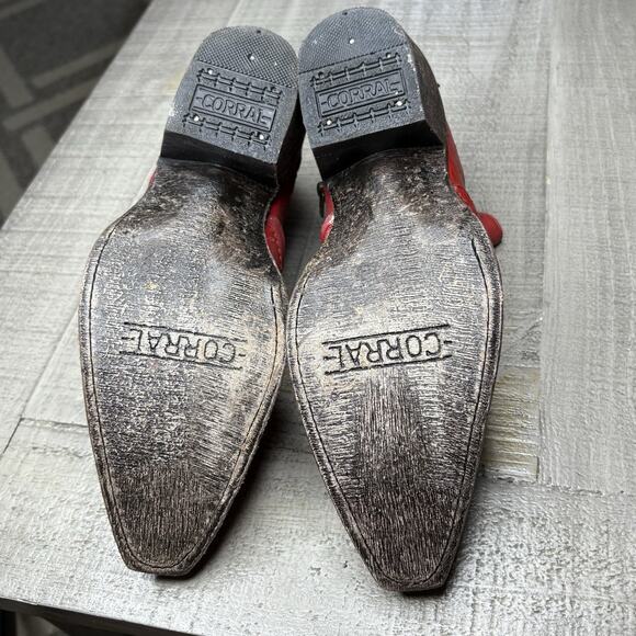 Corral Womens Ankle Cowboy Boots Western Snip Toe Leather Red Size 7.5 - Picture 9 of 9